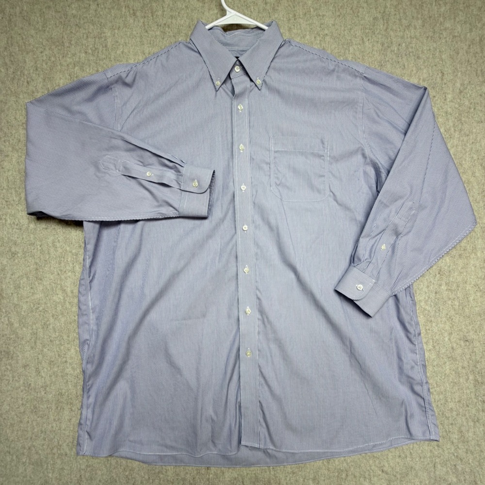 Jos. A. Bank Button Down Dress Shirt Mens 18 35 Blue Striped Traveler Cotton